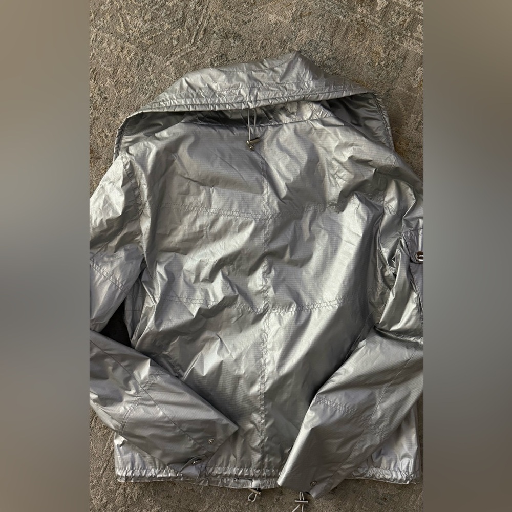 Ralph Lauren Women M Silver Foil Metallic Hooded Jacket Windbreaker Lightweight - Picture 5 of 8